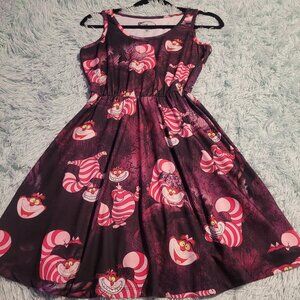 Disney Alice In Wonderland Cheshire Cat Skater Dress Sleeveless Maroon Size M